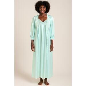 Vintage 1960s Texsheen Aqua Blue Nylon Peignoir Set Nightgown Robe M/L Fairycore